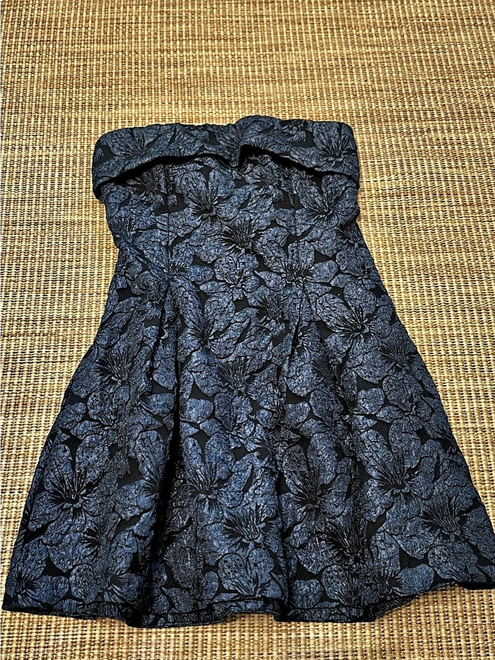 Navy Jacquard Strapless Mini Dress Size Small